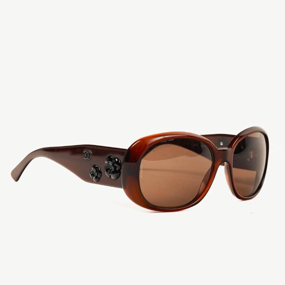 Chanel 5113 Brown Camellia-Detail Oversized Sunglasses